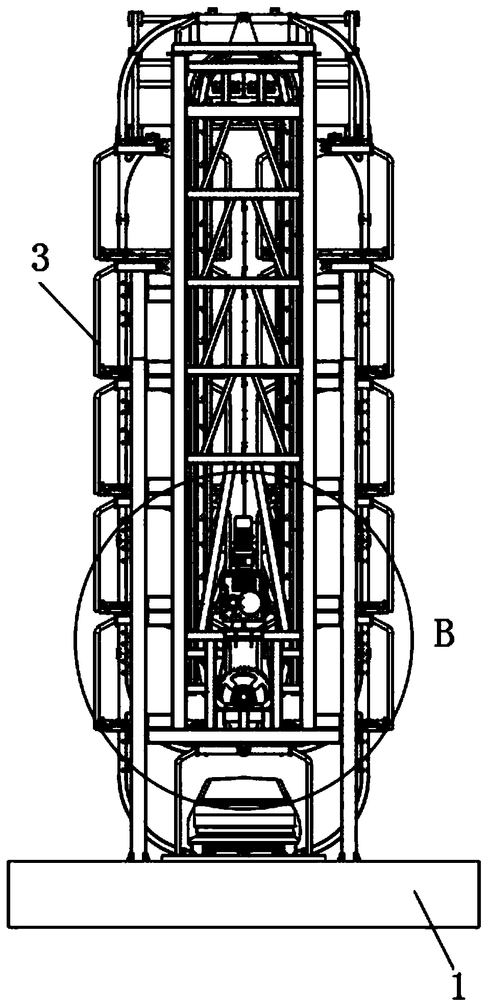 Three-dimensional mechanical parking garage capable of achieving rapid vehicle garaging and separated transmission