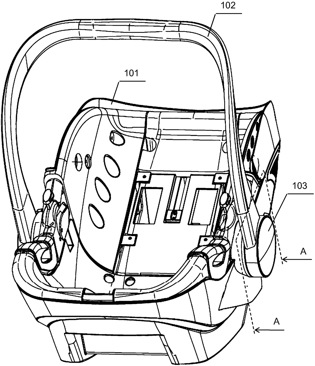 Infant carrying basket with slow rebound unlocking mechanism