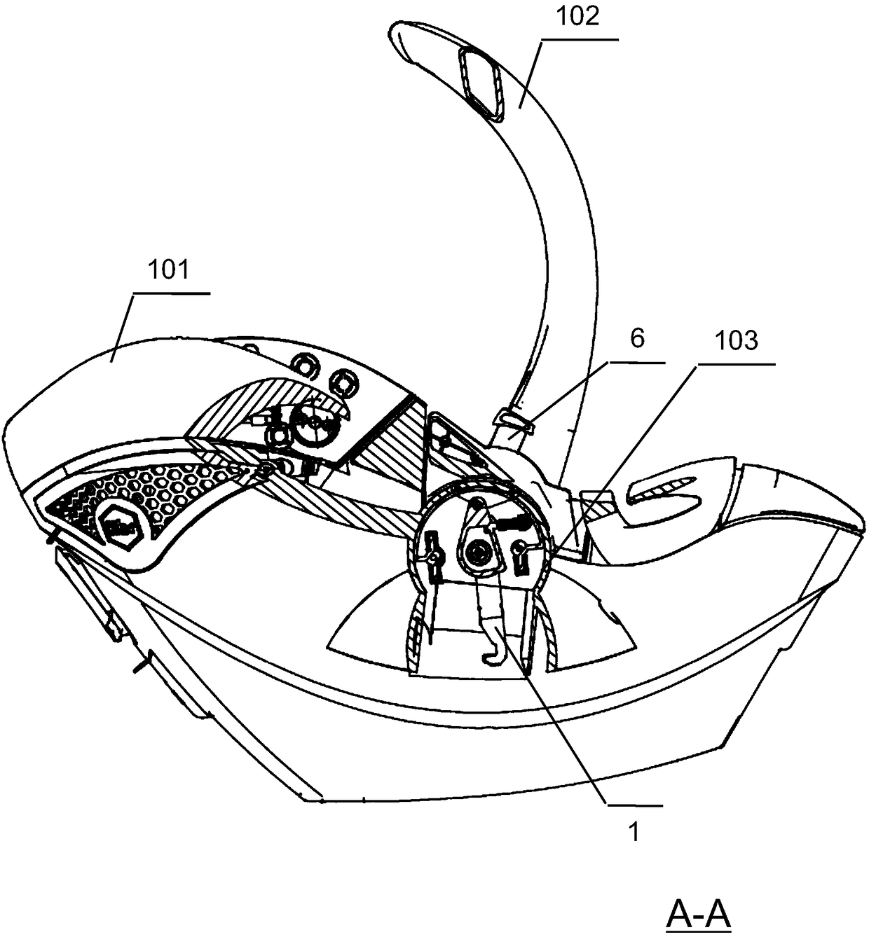 Infant carrying basket with slow rebound unlocking mechanism