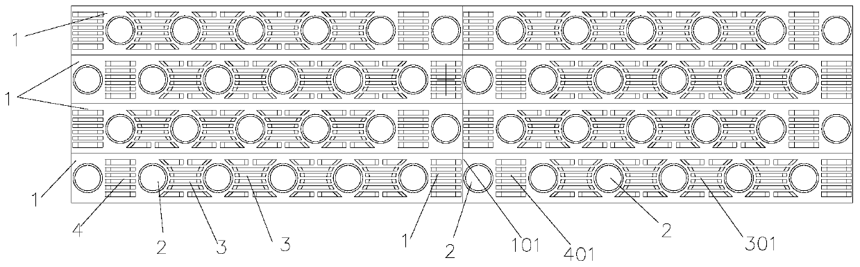 Twin-bridge fin structure and twin-bridge fin machining die