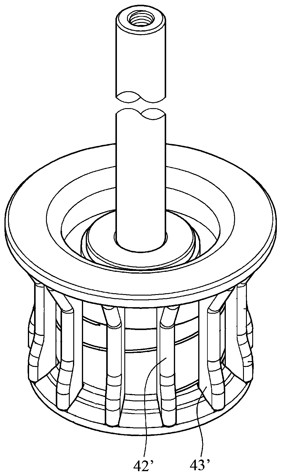 An improved ceramic rod for the lower wheel of the yarn storage wheel, the lower wheel of the yarn storage wheel and the yarn storage wheel