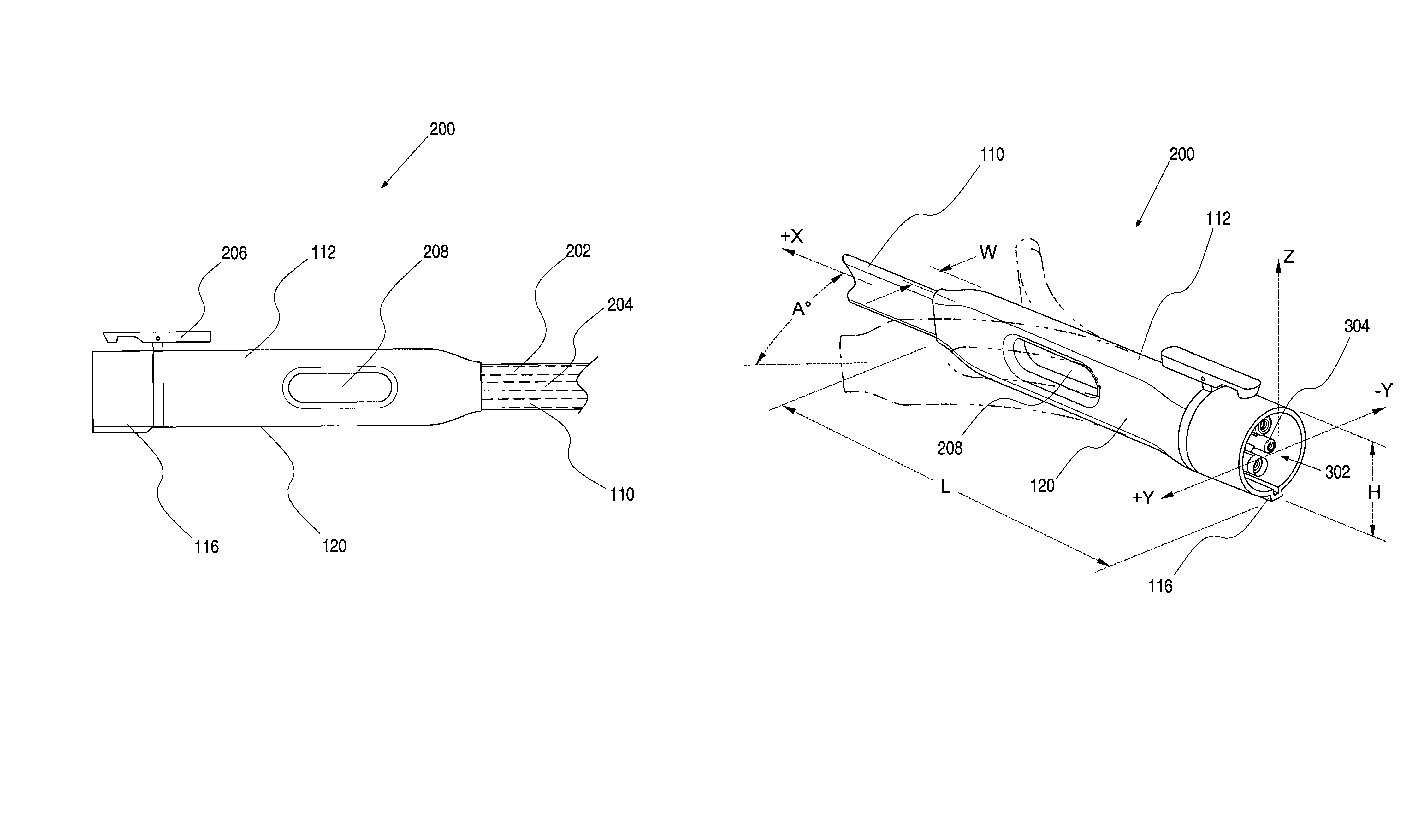 Electrical connector with a flexible blade-shaped housing with a handle with an opening