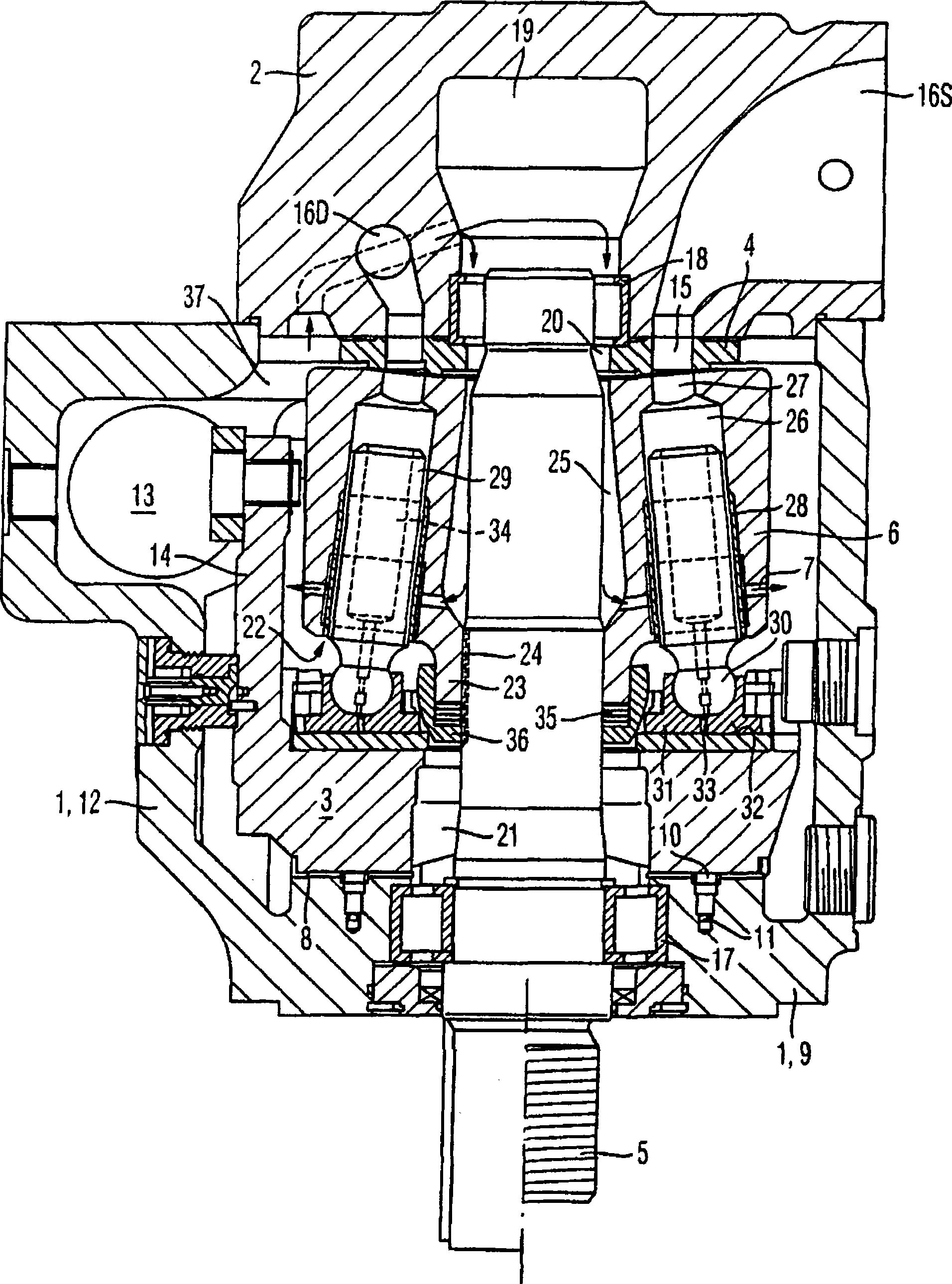 Axial piston machine having a hydrostatic support of the hold-down