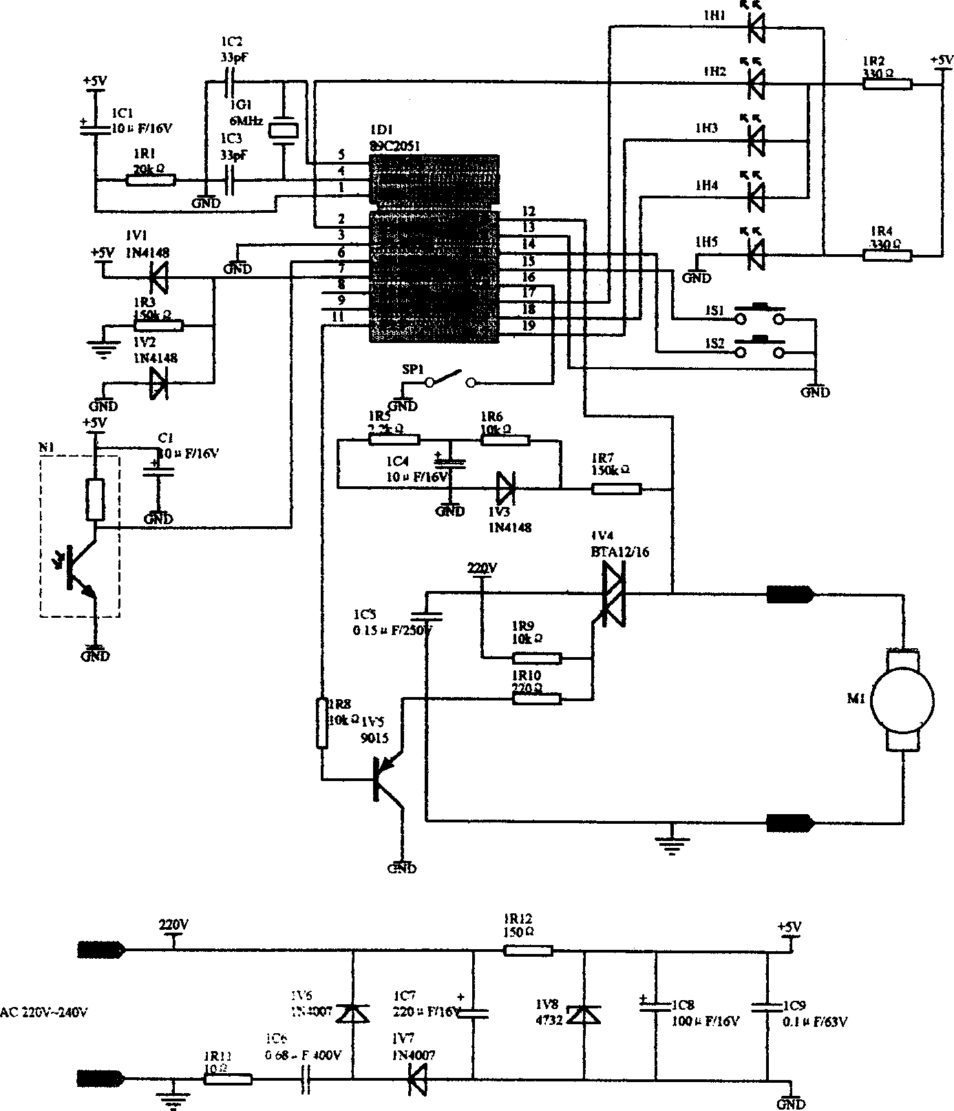 Low-harmonic AC motor controller and control method