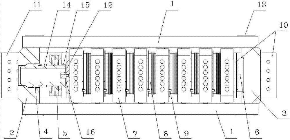 Crimping structure with series connection of thyristors of multiple stages