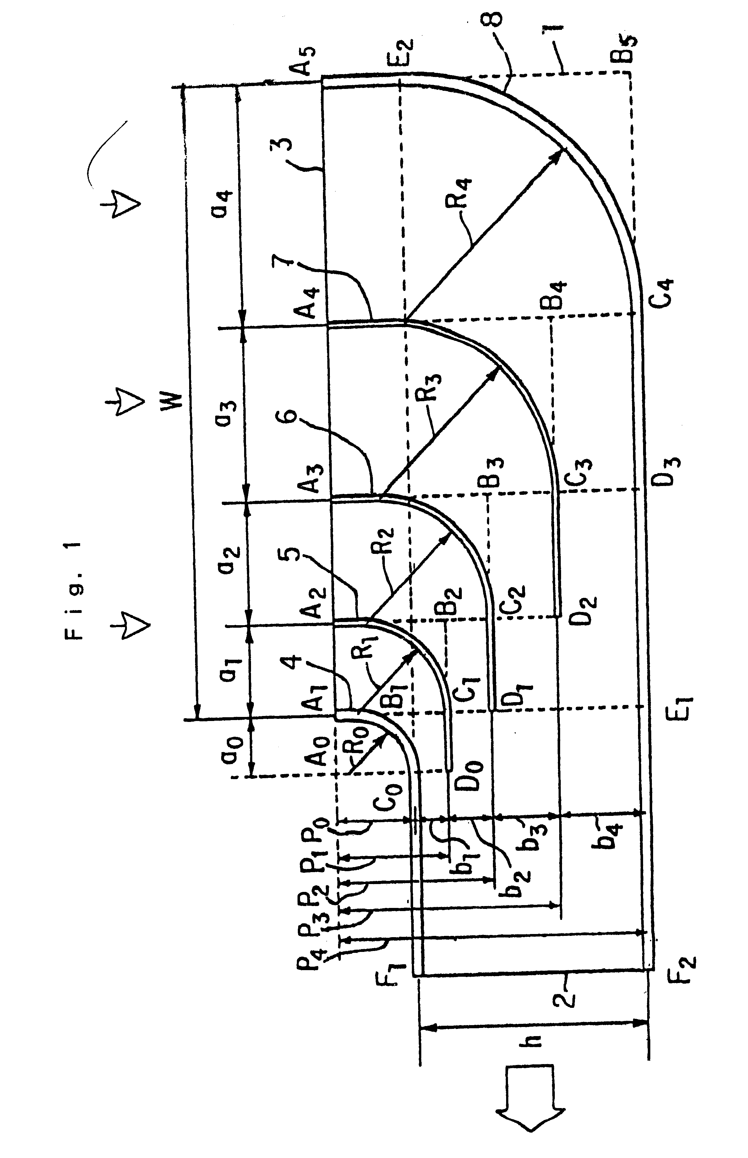Suction elbow provided with built-in guide blades