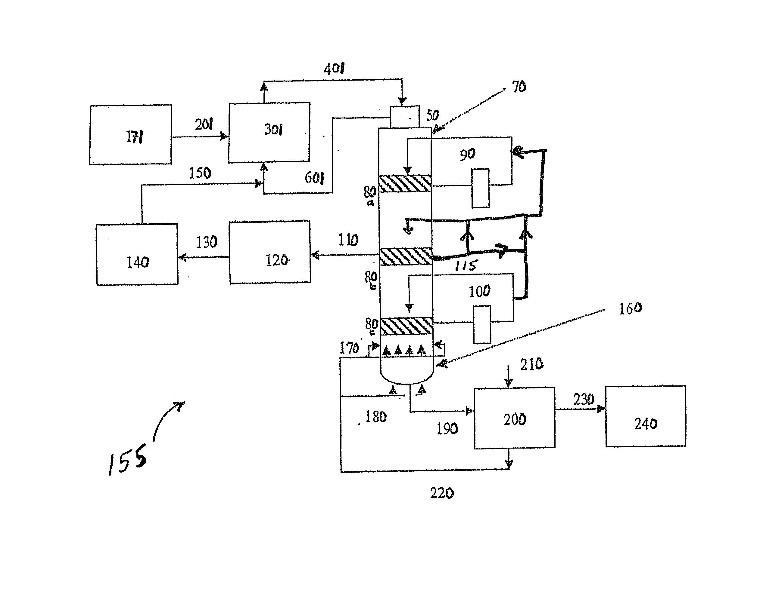 Process and configuration for providing external upflow/internal downflow in a continuous digester