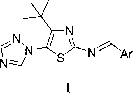 4-tert-butyl-5-(1,2,4-triazol-1-yl)-2-benzylimino thiazole and preparation method and application thereof