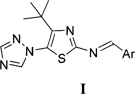 4-tert-butyl-5-(1,2,4-triazol-1-yl)-2-benzylimino thiazole and preparation method and application thereof