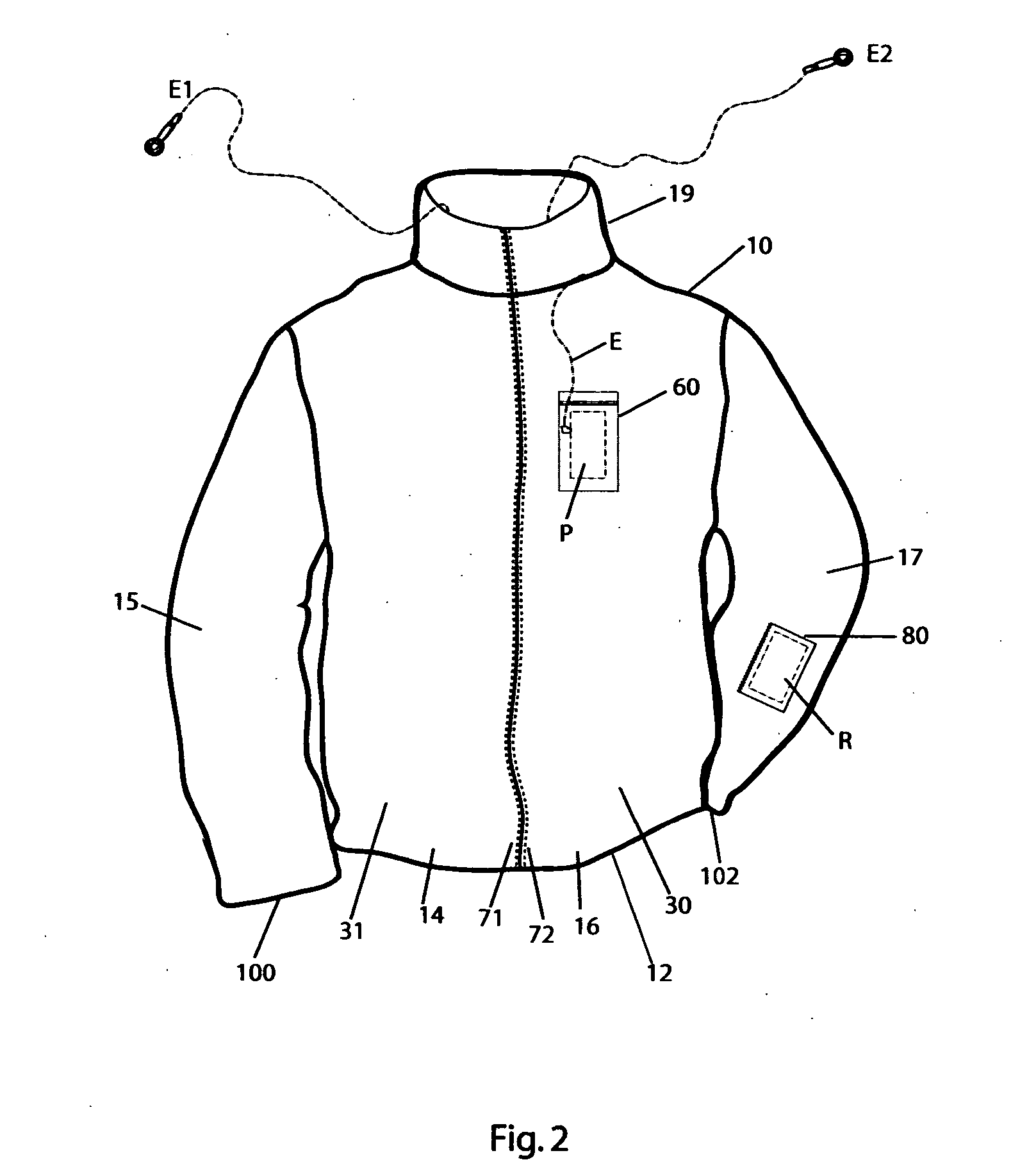 Jacket or pullover for MP3 player with wireless remote control