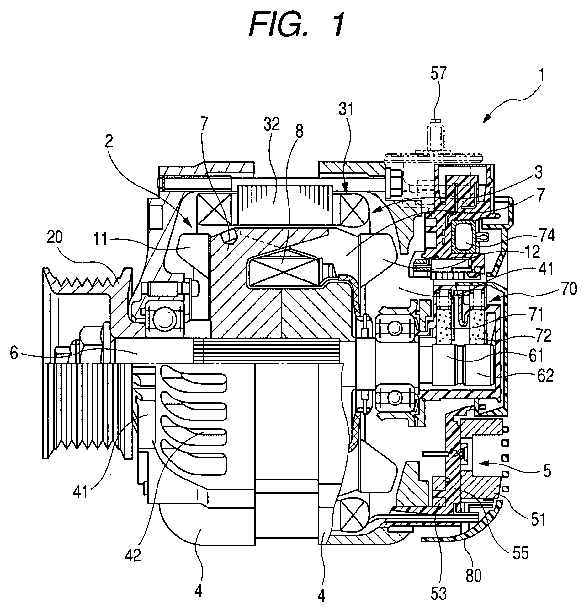 Output terminal structure of alternator for vehicle