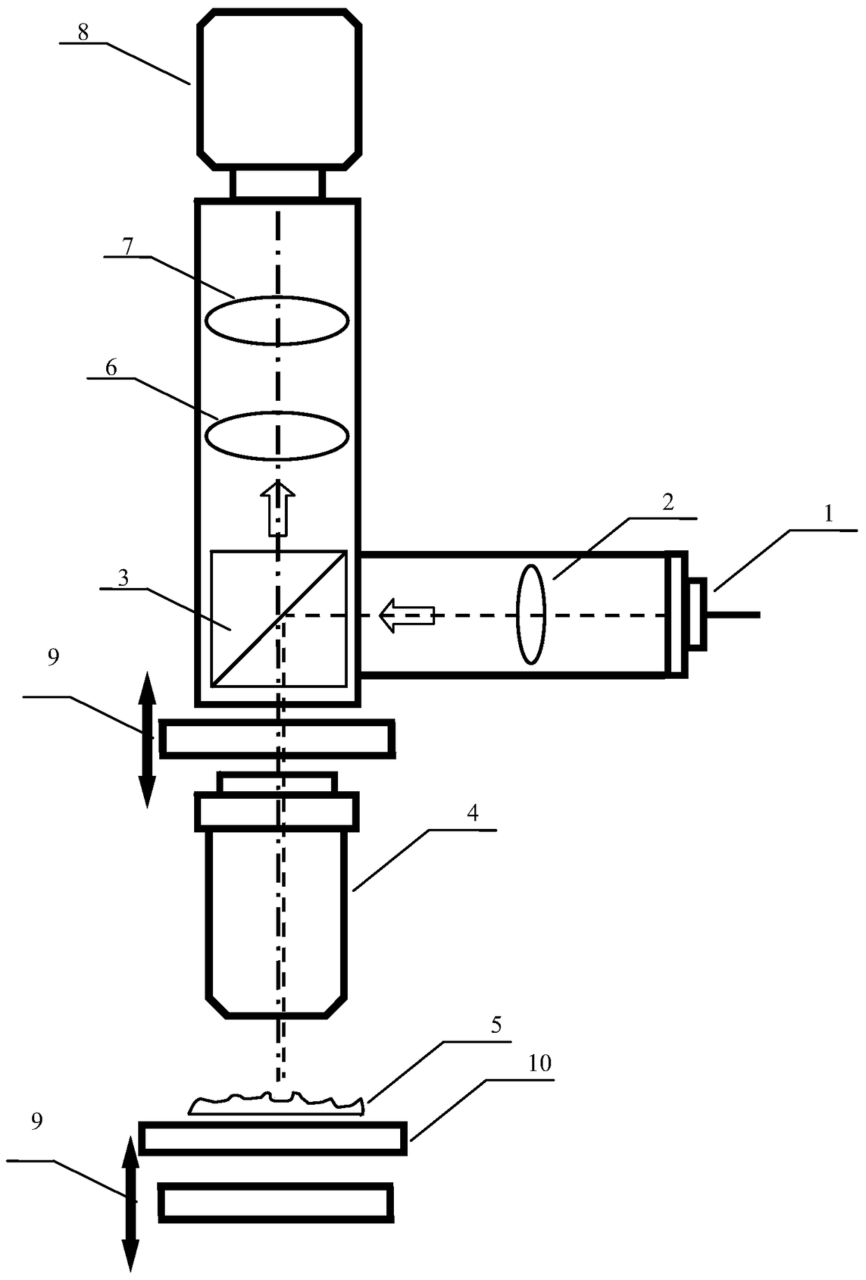 A surface topography measuring device with continuously variable magnification