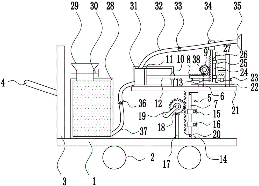 Efficient liquid nitrogen fertilizer spraying device for forage grass in animal husbandry