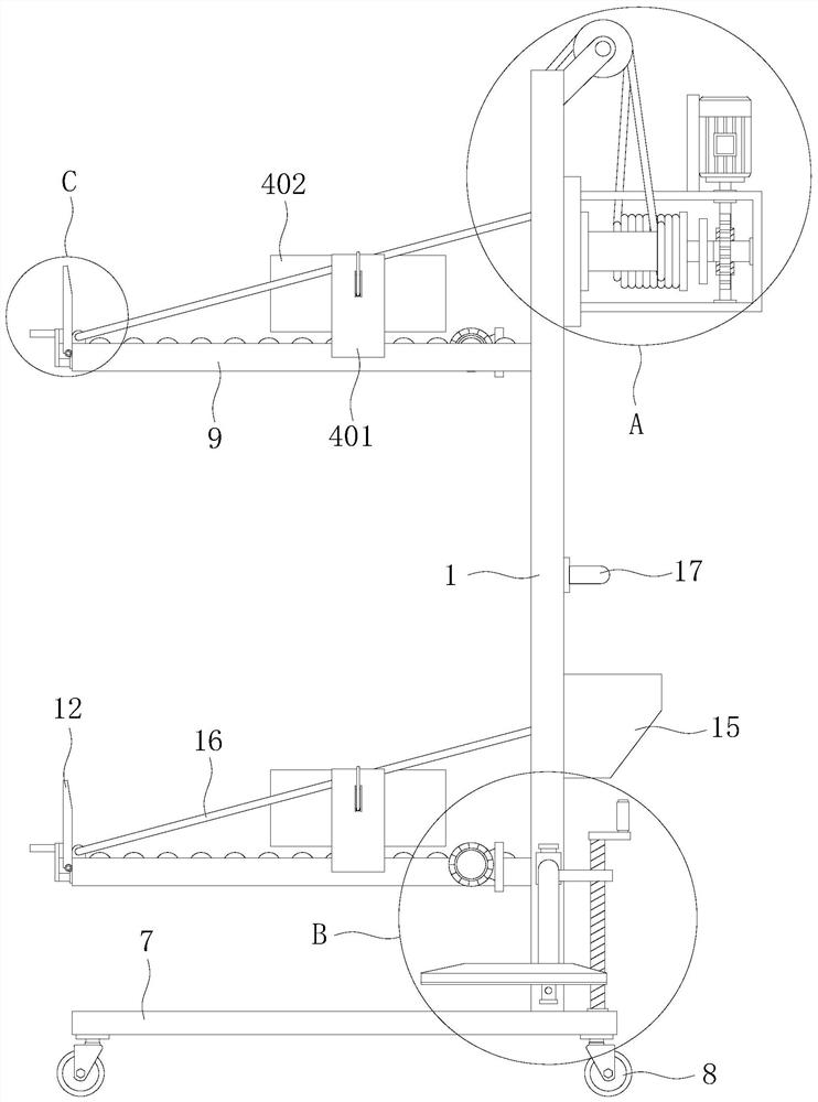 Longitudinal back and forth movement type material conveying device