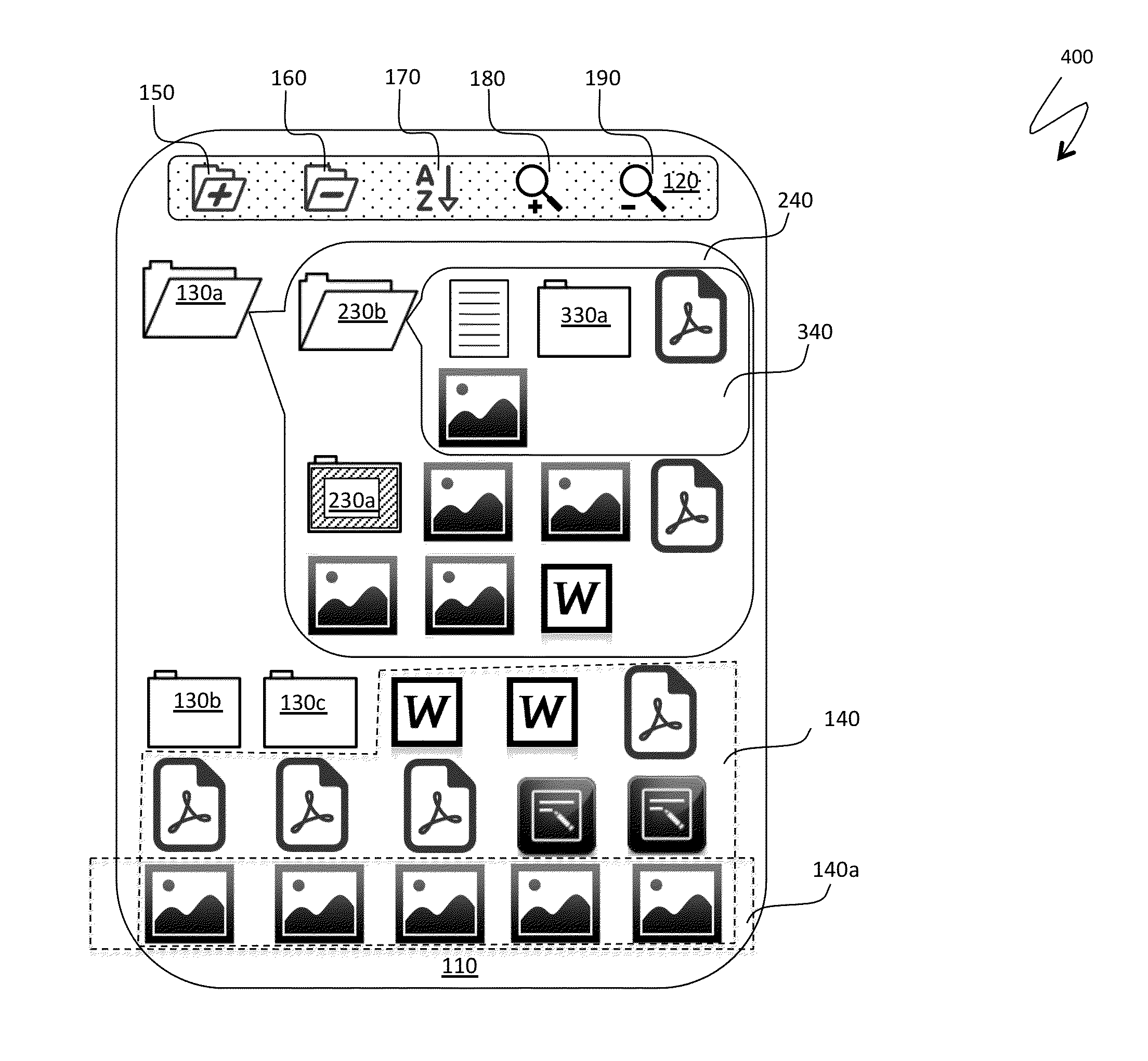 Expandable two-dimensional flow for container hierarchy