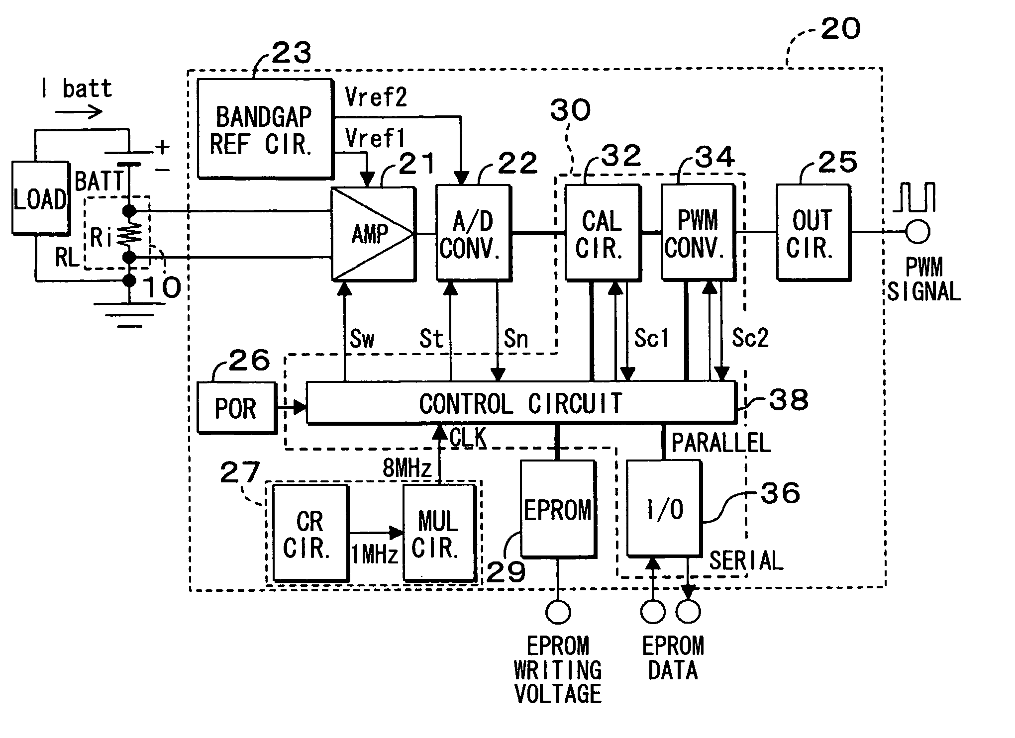 Pulse width modulation output type sensor circuit for outputting a pulse having a width associated with a physical quantity