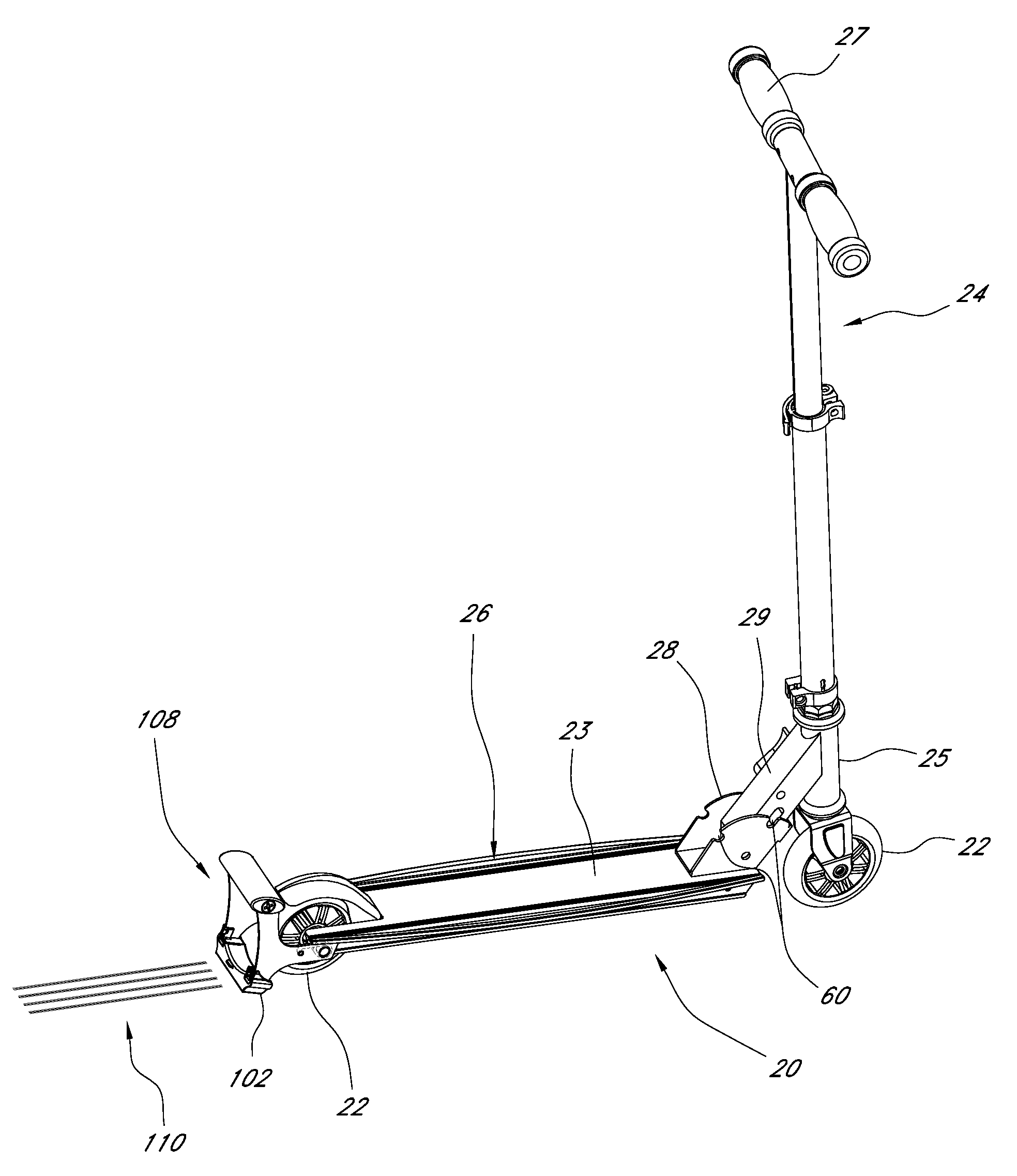 Marking device for scooter and removable marking cartridge