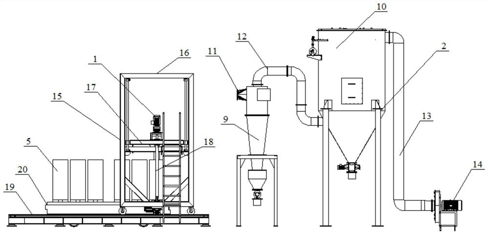 Dust-free automatic discharging device for graphite crucibles
