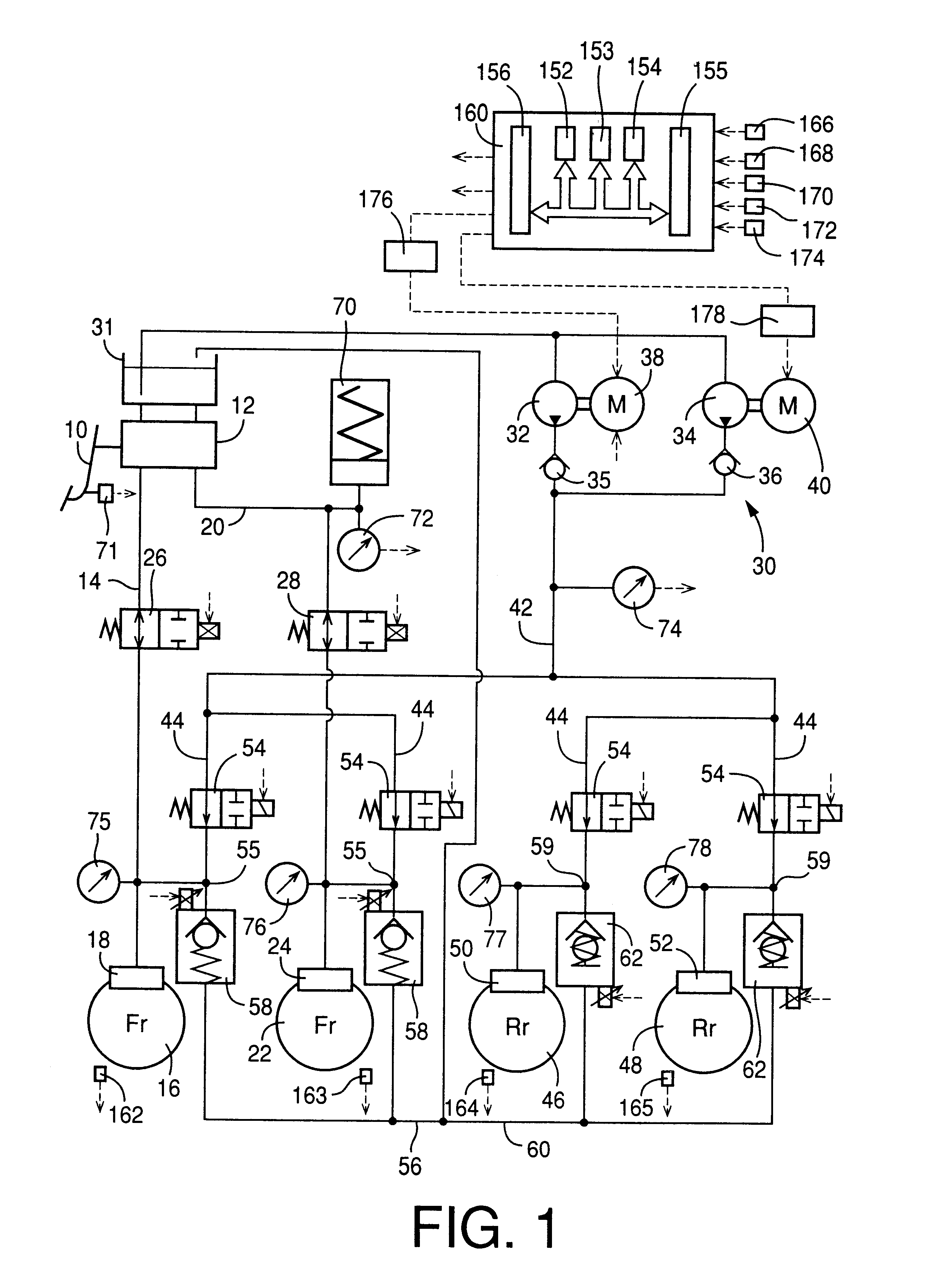 Apparatus for increasing brake cylinder pressure by controlling pump motor and reducing the pressure by controlling electric energy applied to control valve