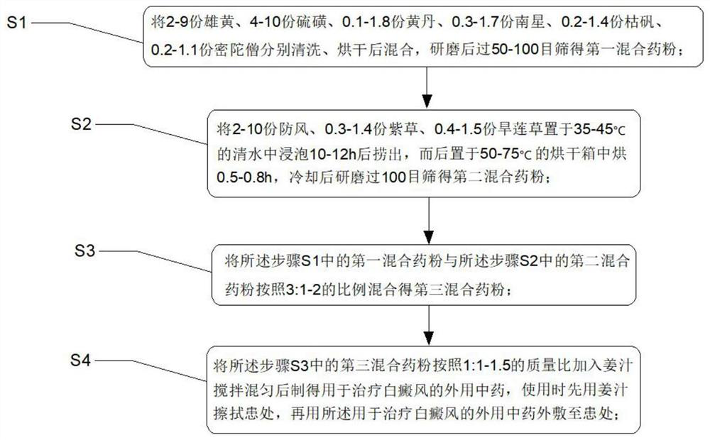 External traditional Chinese medicine for treating vitiligo and preparation method thereof