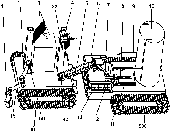 Full-automatic tomato picking and transporting integrated robot and using method thereof