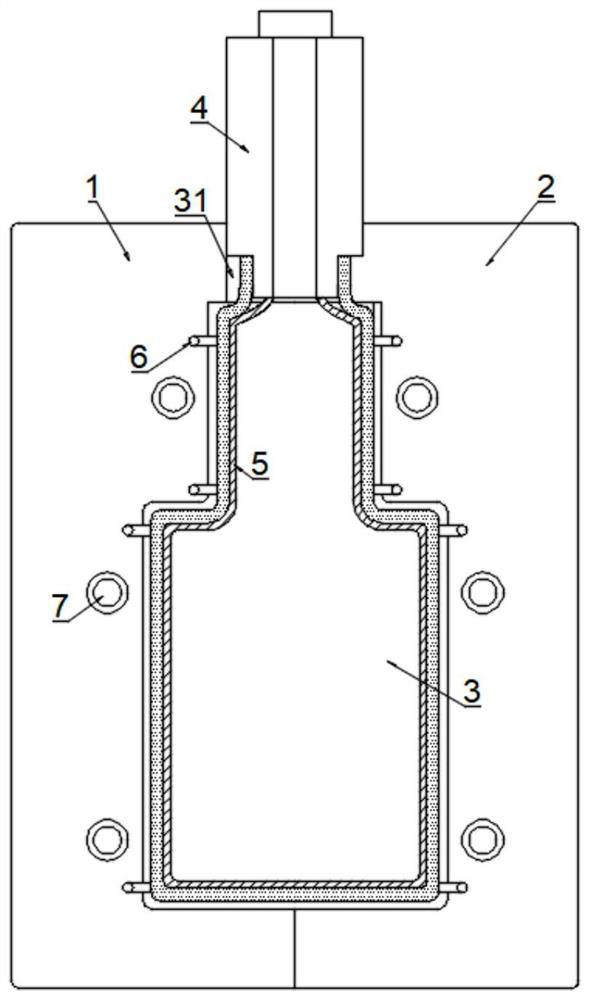 Blow molding mold not using compressed gas for blow molding