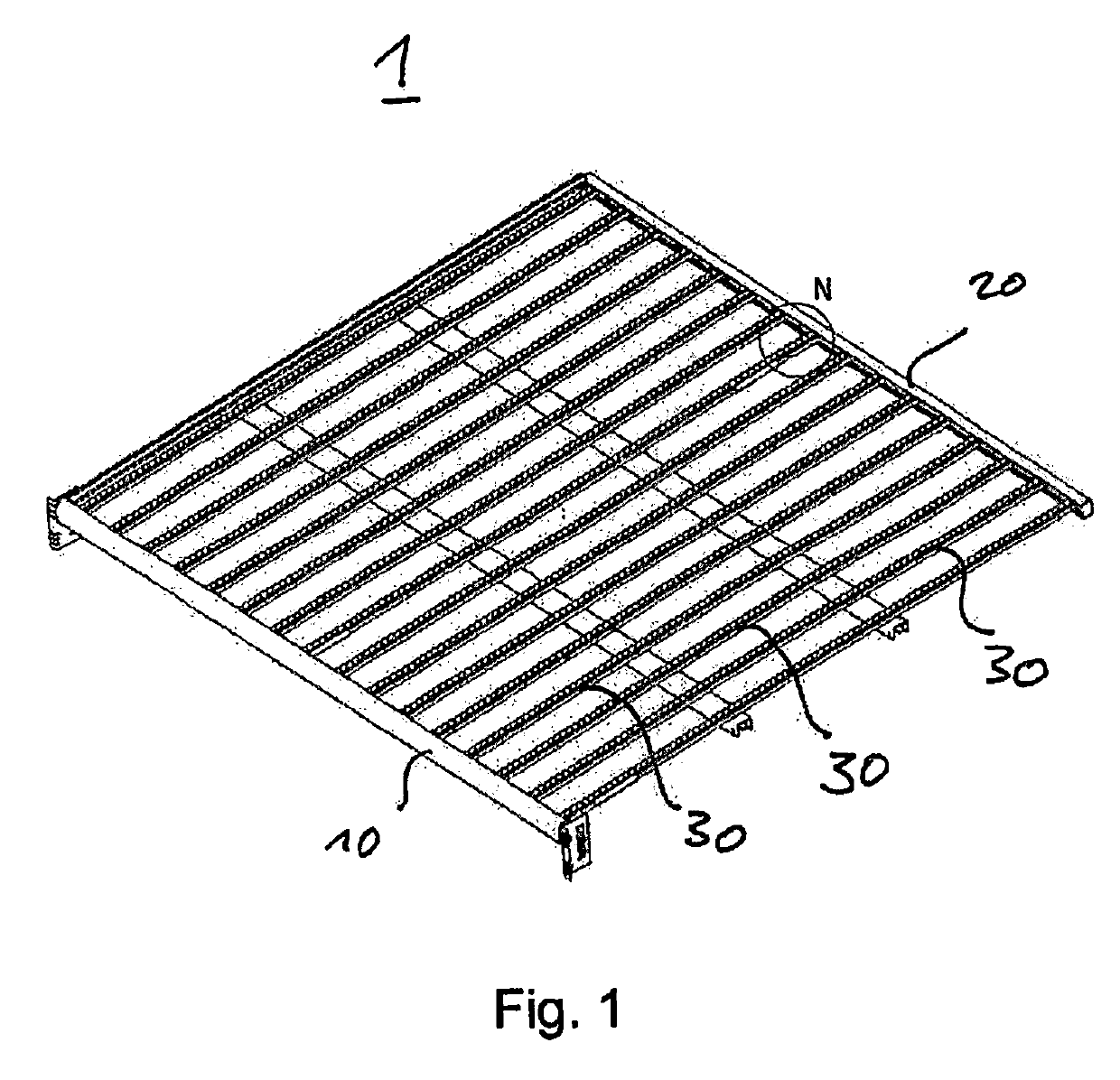 Locking device and method for locking a wheel track to an end beam, carton flow bed rack and use