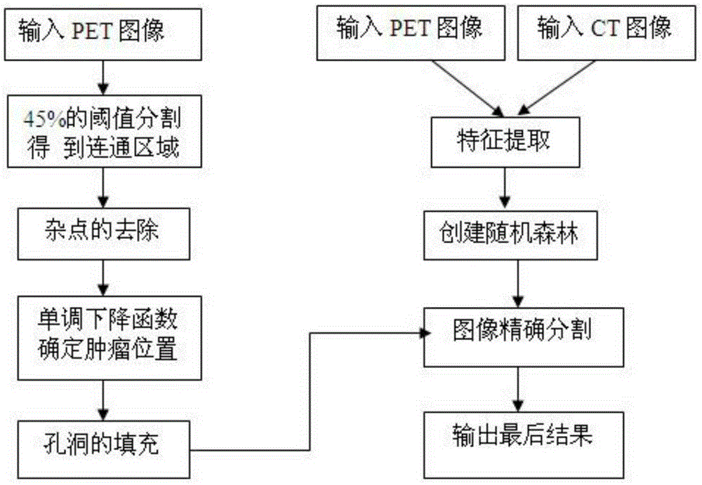 Automatic lung tumour segmentation method based on random forest and monotonically decreasing function