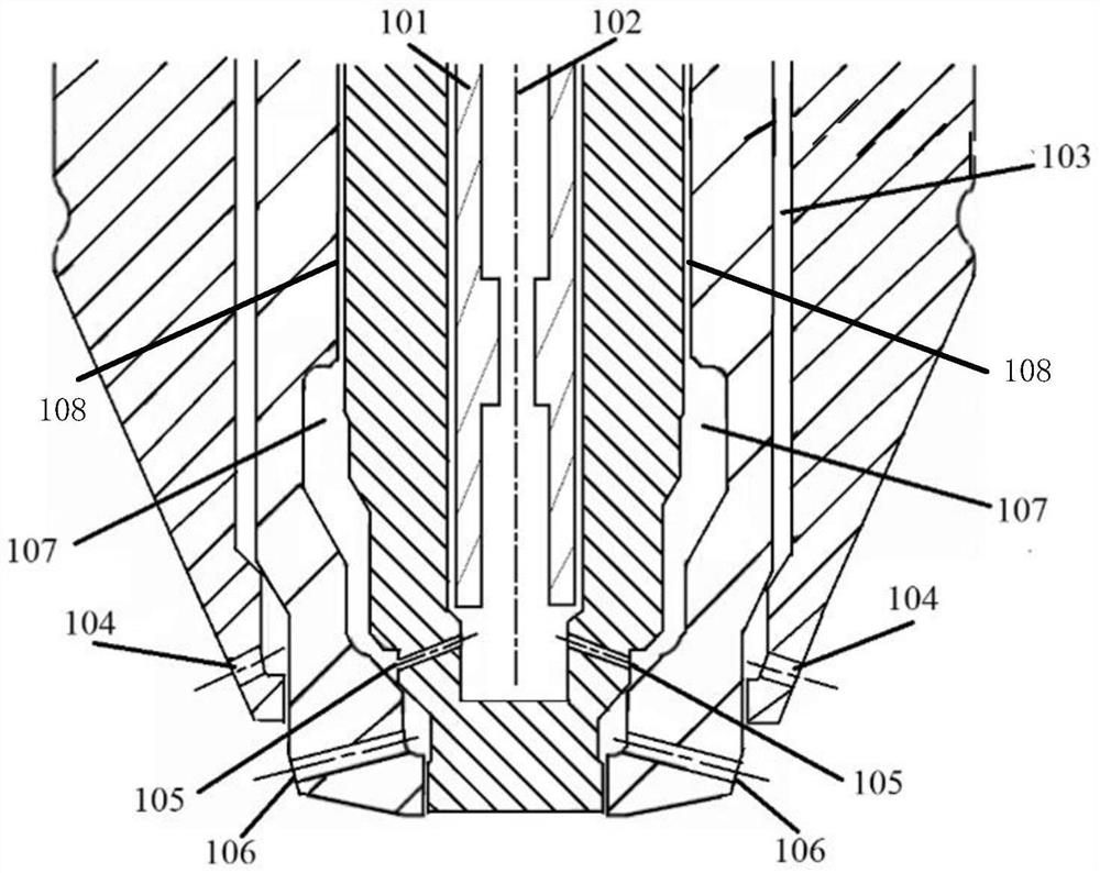 Combustion injection device, method and internal combustion engine for reducing NOx emissions