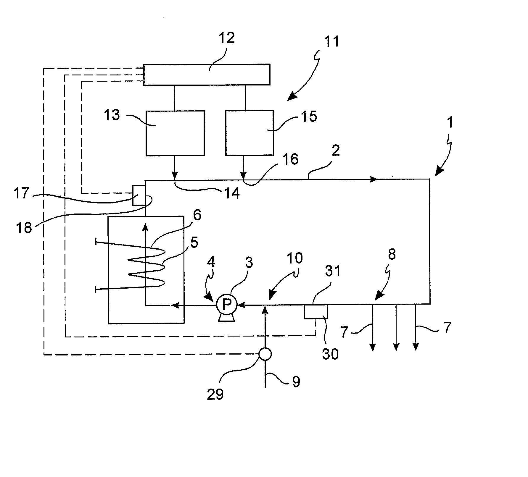 Hot sanitary water system and method for disinfection of hot water