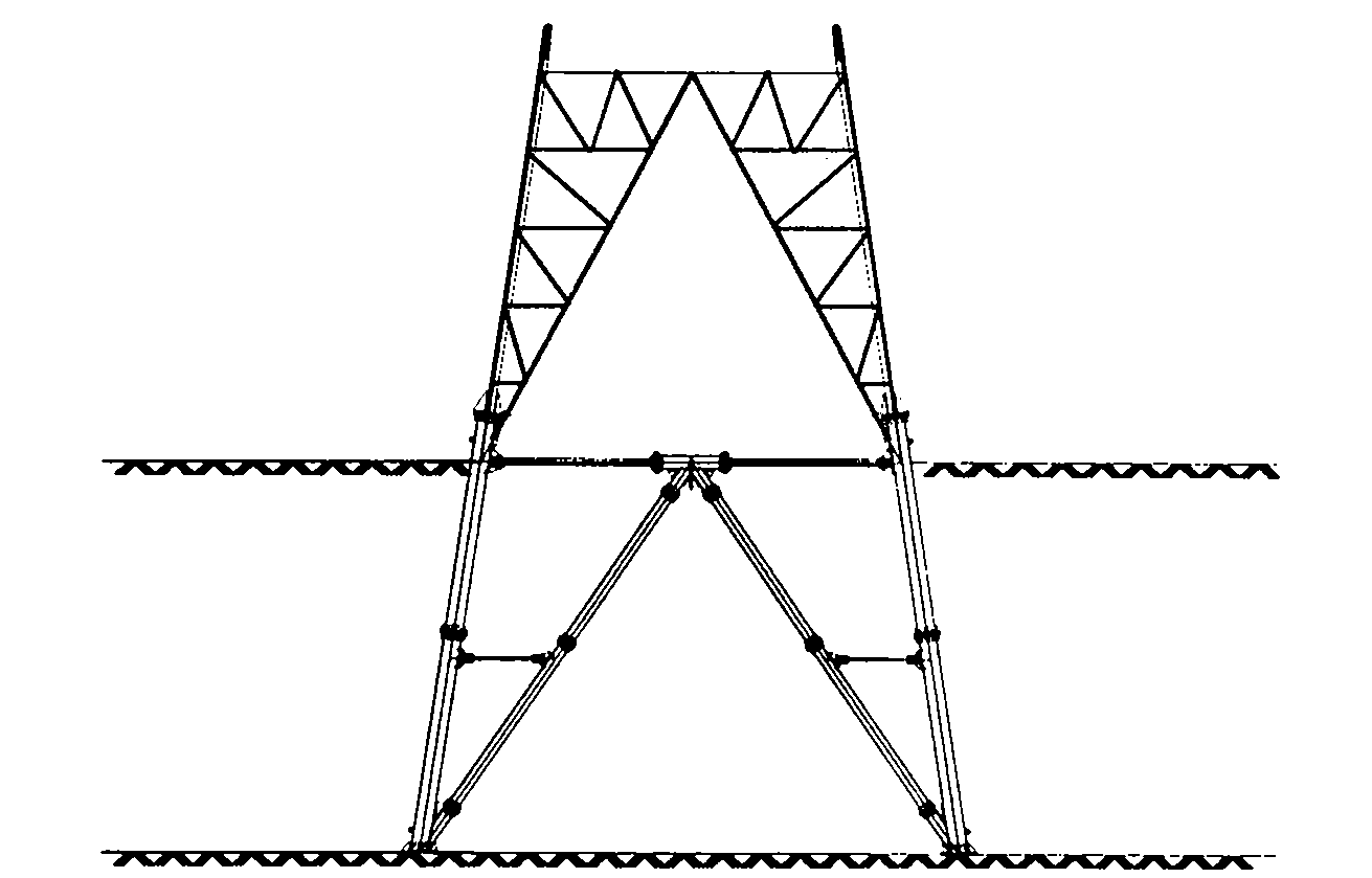 Method for lifting base plane of power transmission line tower by adopting steel pipe connecting leg