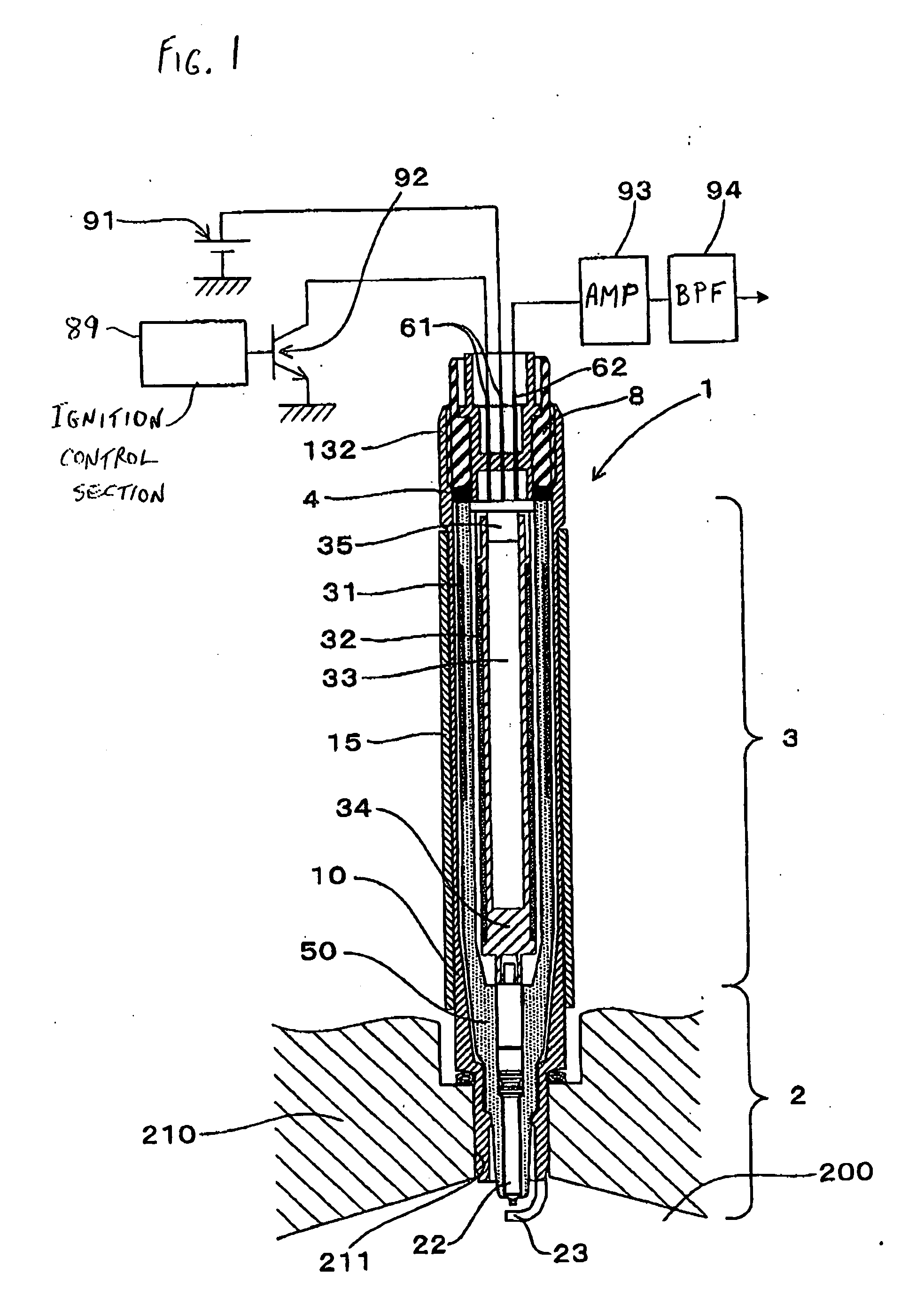 Combustion chamber pressure sensor equipped with damper body for attenuating transmitted engine vibration