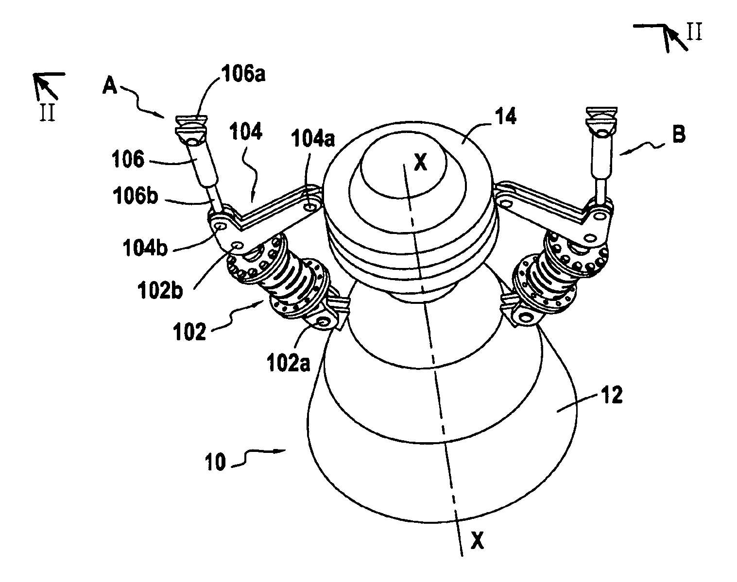 Device for damping the lateral forces due to jet separation acting on a rocket engine nozzle