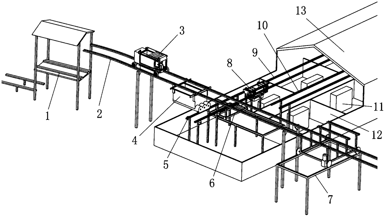 Overhead rail type feed conveying device