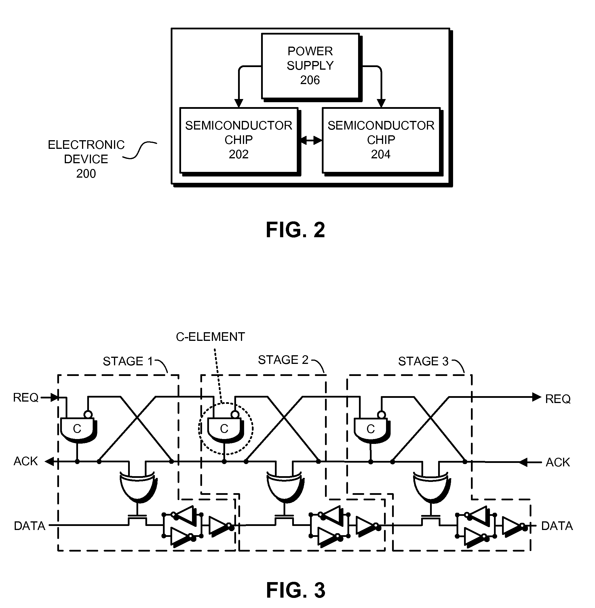 Communicating signals between semiconductor chips using round-robin-coupled micropipelines