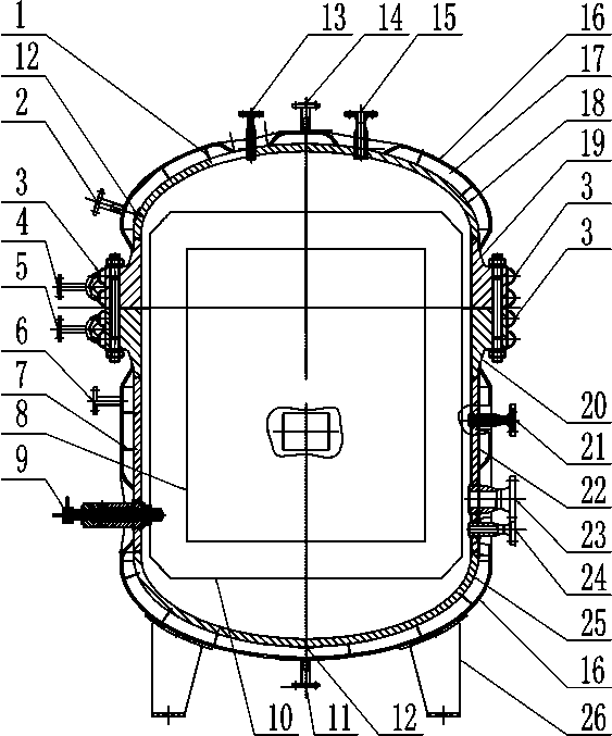 A vertical pressurized roasting tank