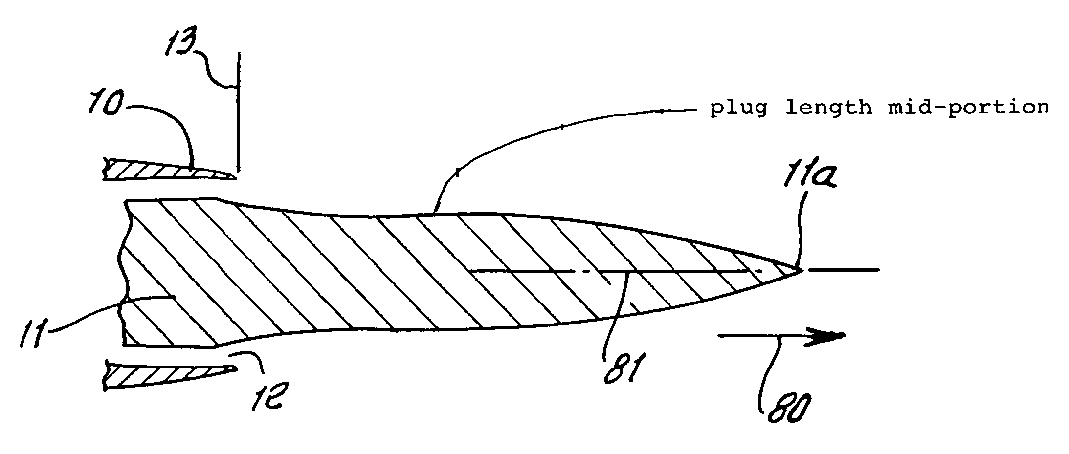 Jet nozzle plug with varying, non-circular cross sections