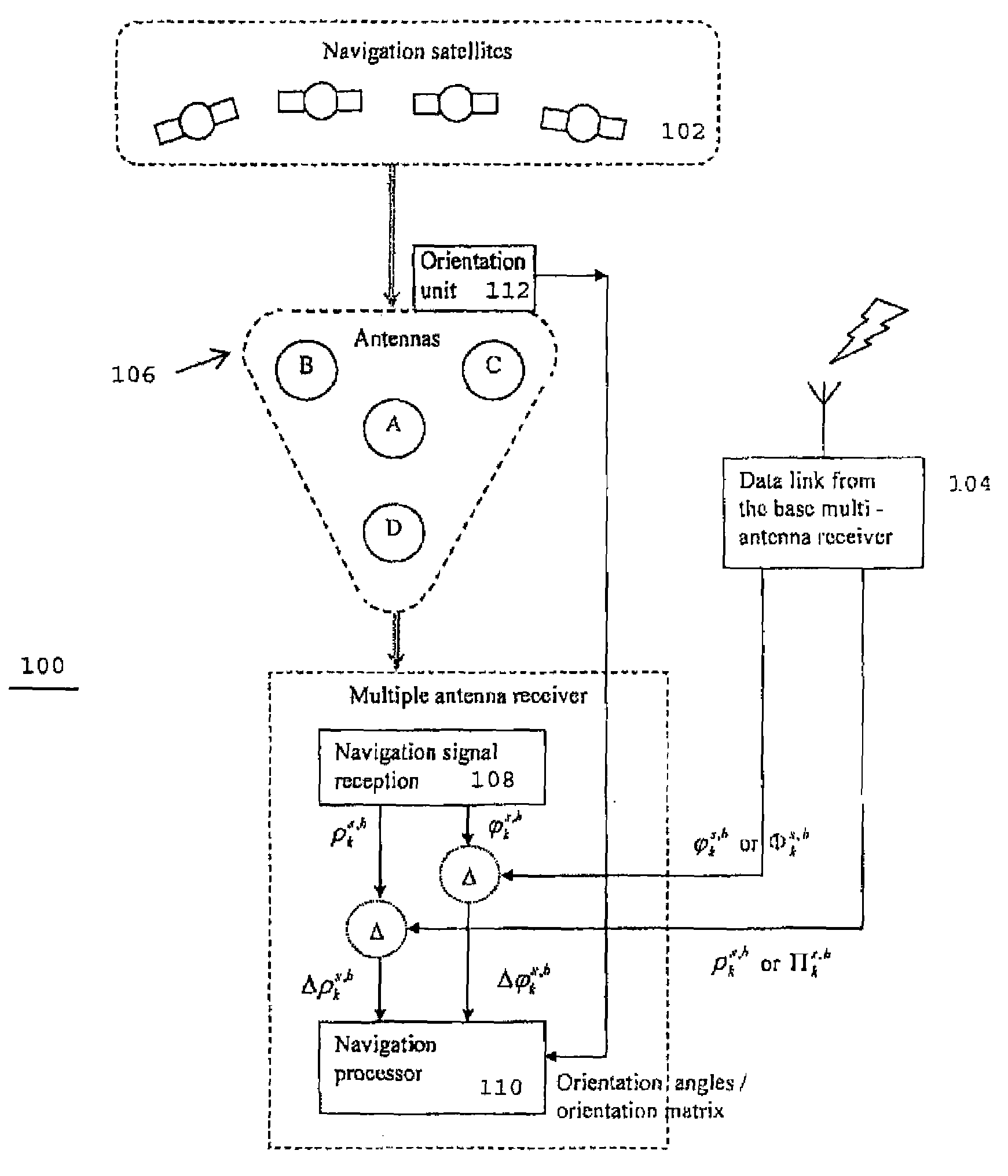 Satellite differential positioning receiver using multiple base-rover antennas