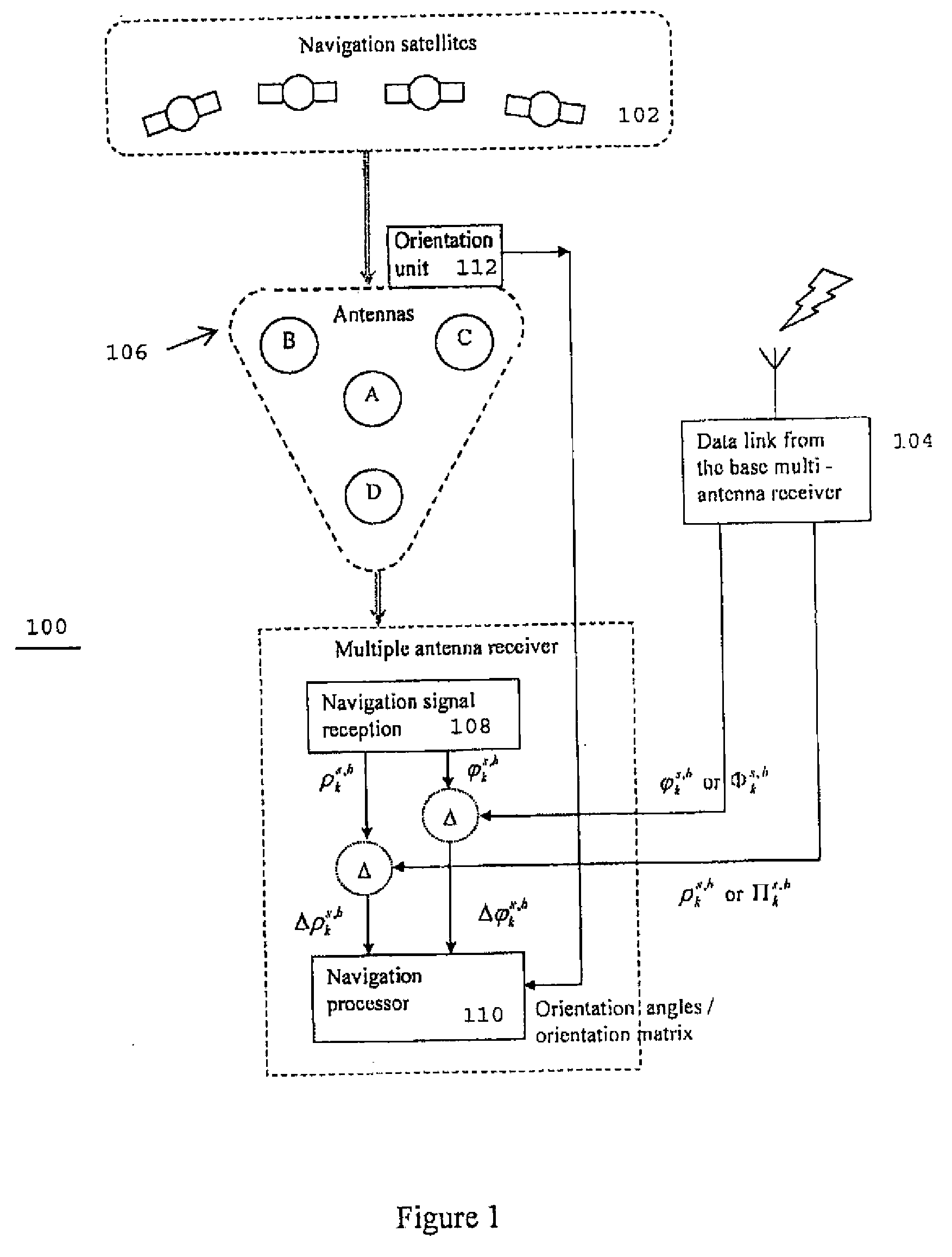 Satellite differential positioning receiver using multiple base-rover antennas