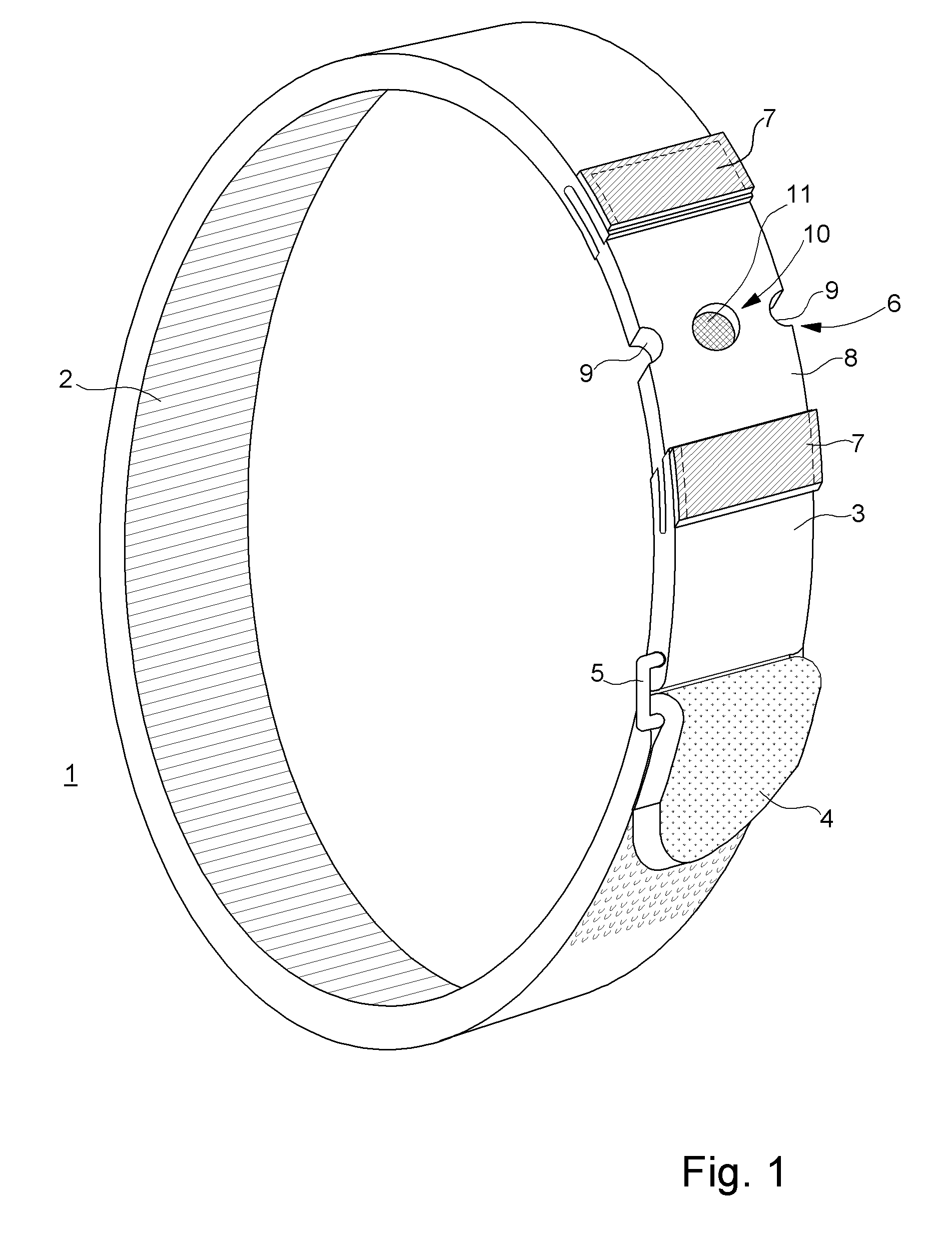 Element for indicating the fastening tension of a band, particularly for a bracelet for a portable device