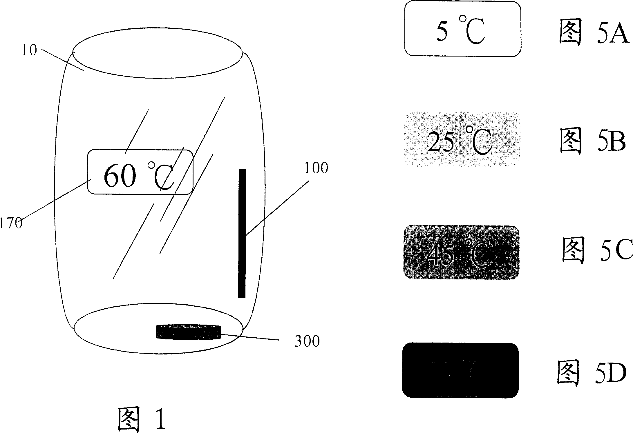 Temperature displaying domestic vessel of non-themal insulation and non-electrically heating type