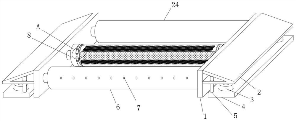 A leveling roller with a surface cleaning structure for conveying printed fabrics