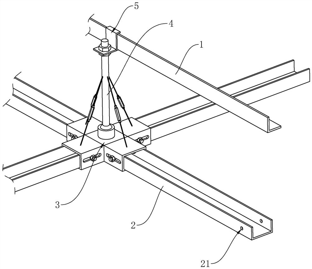 A long-span metal ceiling keel installation structure