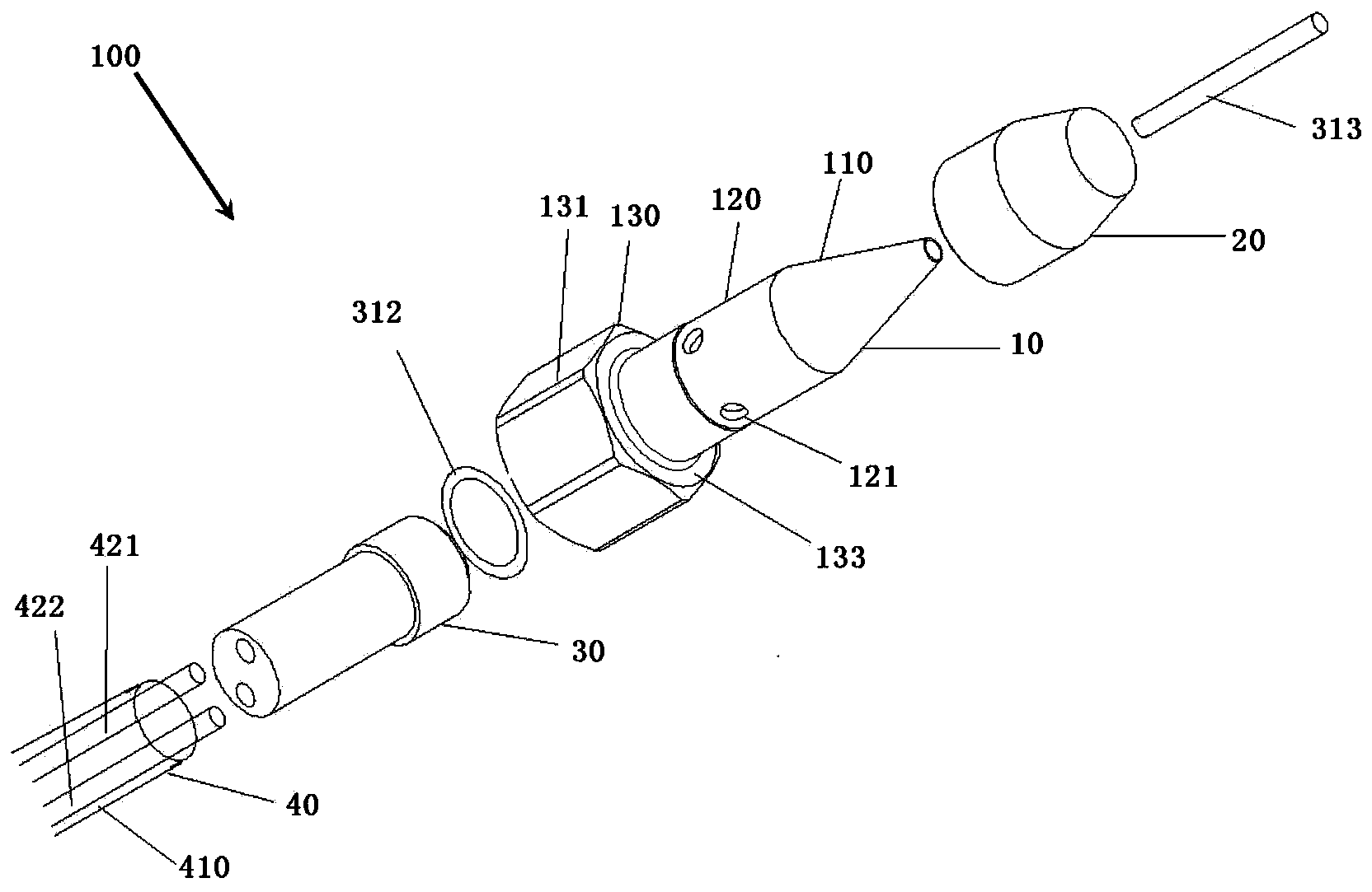 Nested type three-phase mixing nozzle of water, oil and gas and nozzle system with same