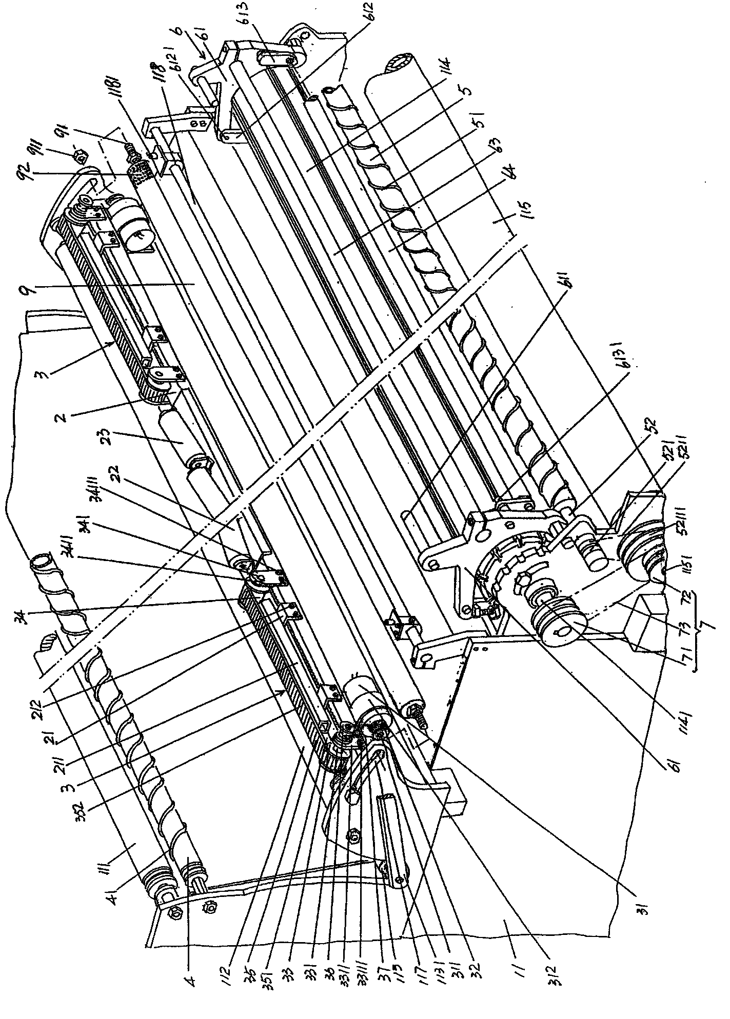 Edge peeling and positioning device of spreading machine