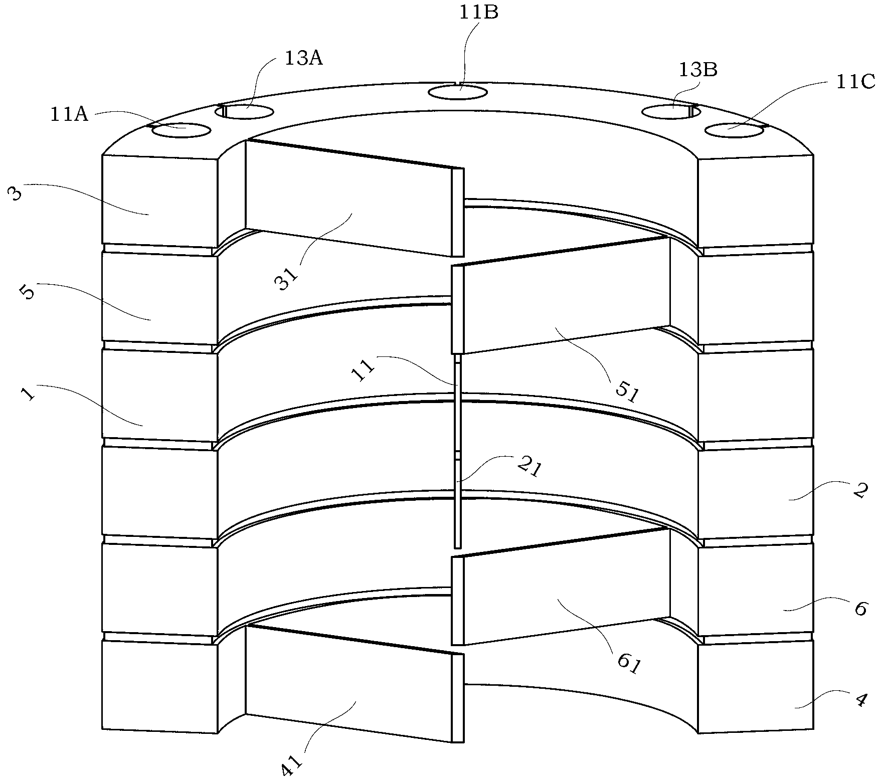 Flexible bearing for symmetrical spiral crossed reed