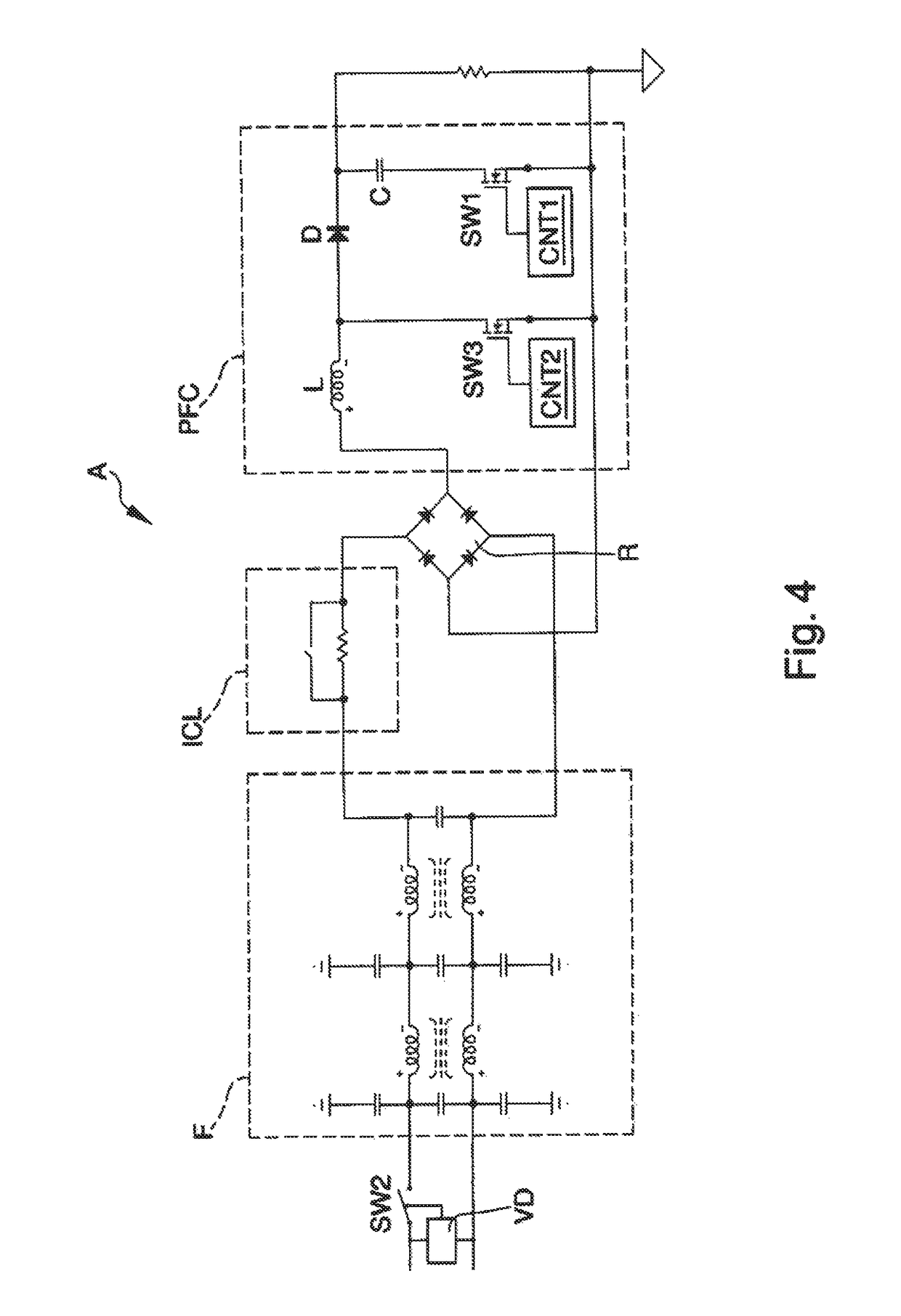 Power supply stage of an electric appliance, in particular a battery charger for charging batteries of electric vehicles