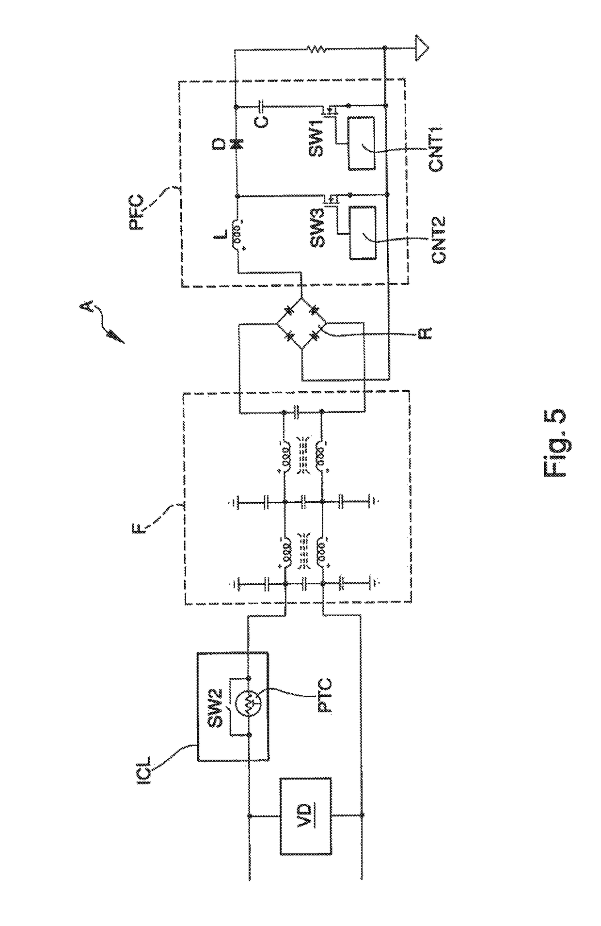 Power supply stage of an electric appliance, in particular a battery charger for charging batteries of electric vehicles