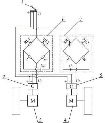 Differential control system for electric bridges of double-hub electric four-wheeler