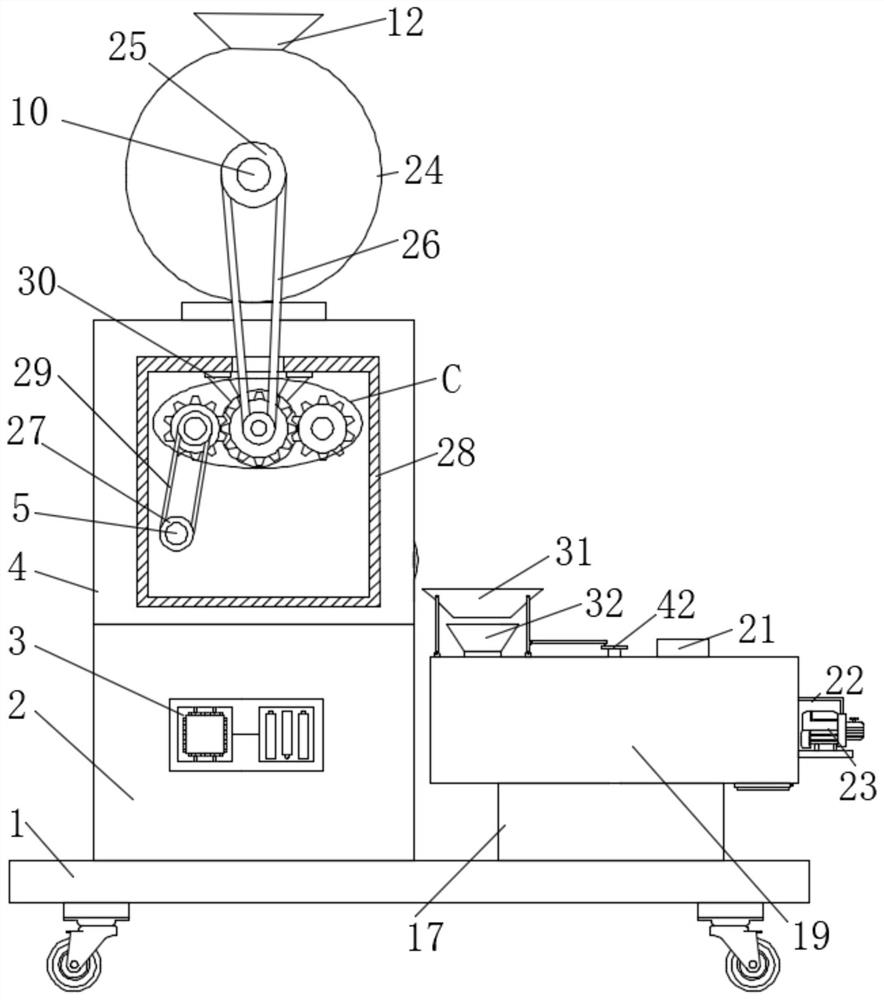 Hickory nut grinding and drying device for preparing hickory nut powder and using method thereof